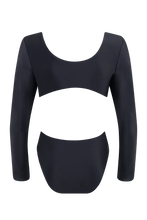 Load image into Gallery viewer, Sustainable black long sleeve swimsuit Arrifana with open back style