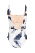Load image into Gallery viewer, Lotus sustainable blue and white one piece swimsuit back design