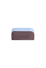 Load image into Gallery viewer, Sustainable bandeau bikini top reversible taupe and sky blue – flat lay