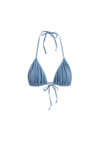 Load image into Gallery viewer, Java Top sustainable bikini in shiny blue – flat lay front view
