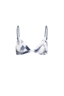 Sustainable triangle bikini top – Taylor Top Air blue and white pattern flat lay